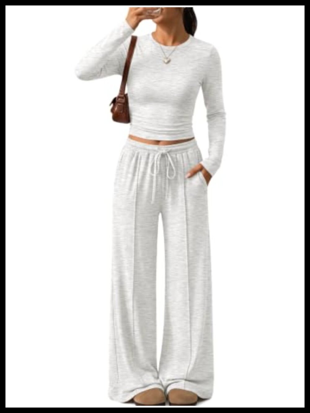 2 Piece Lounge Set Pintuck Wide Leg Pants with Pockets Soft Stretch